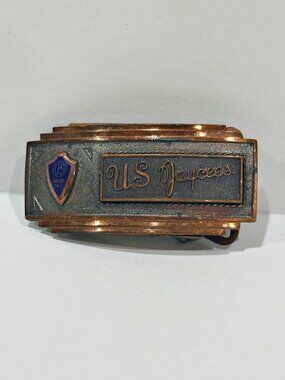 Vintage Jenkins Brass Belt Buckle with Gold Tone Accents US Jaycees 1930s